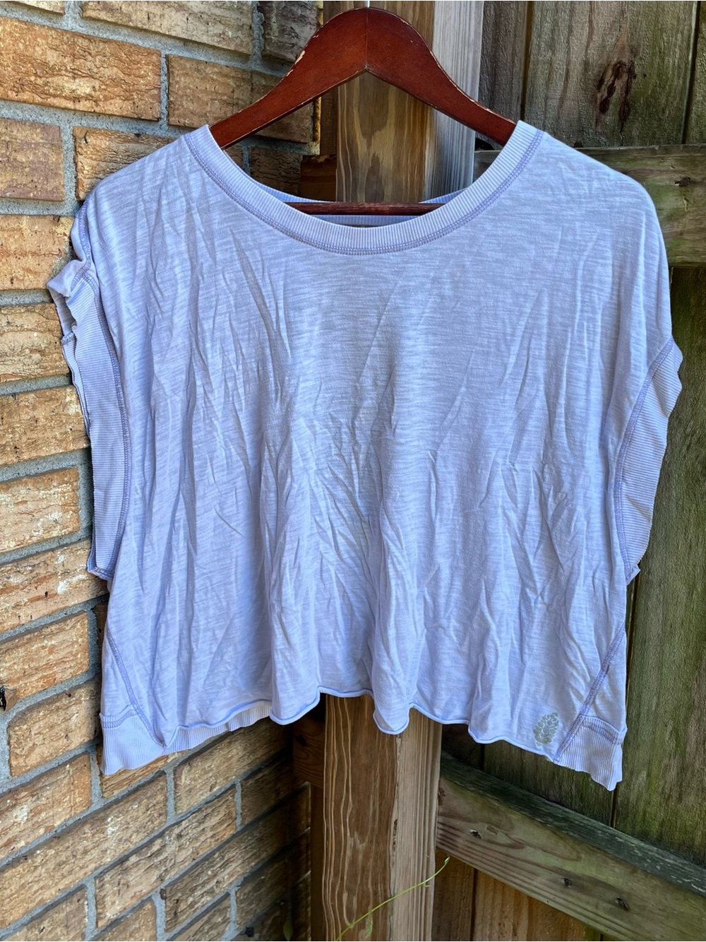 FP Movement by Free People Lavender Gray Short Sleeve Boxy Tee Cross Back